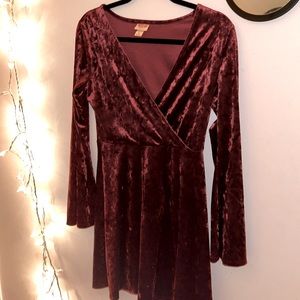 Red Crushed Velvet Dress by Mossimo Supply Co with Sexy V-Neck and Long Sleeves